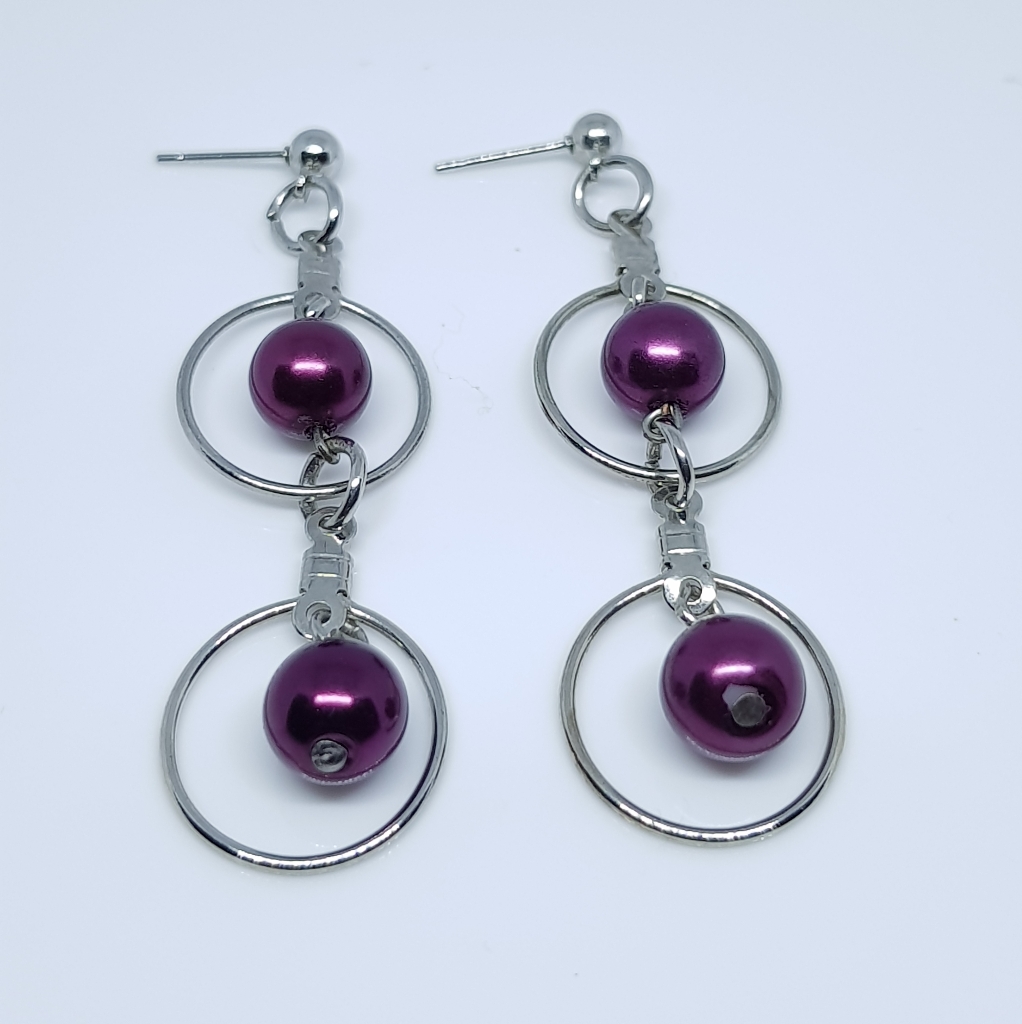 Double Sphere Burgundy Pearl Beaded Hoop Earrings 25$